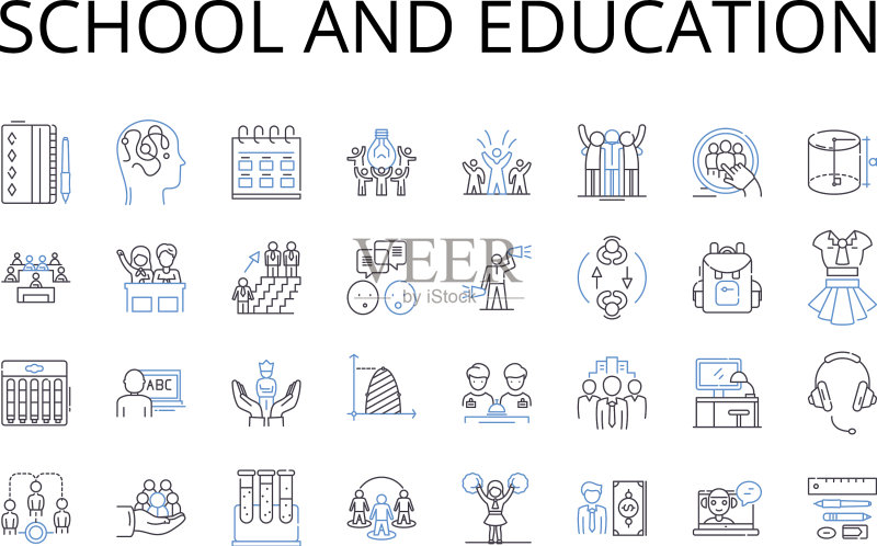 学校和教育线性图标集合图标素材