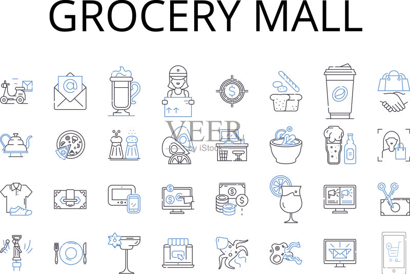 超市生鲜食品商场线性图标合集图标素材