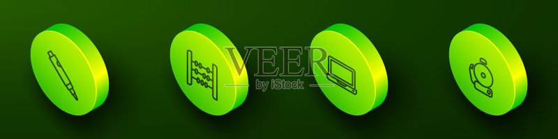 2.5D记号笔、算盘、笔记本电脑和闹钟图标矢量素材图标素材