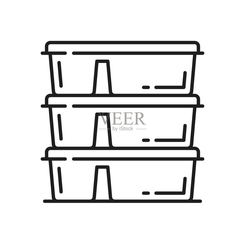 带盖塑料食品容器轮廓图标集图标素材