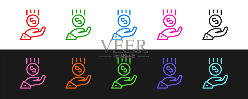 手上的硬币 - 最低工资图标,黑白背景图标素材