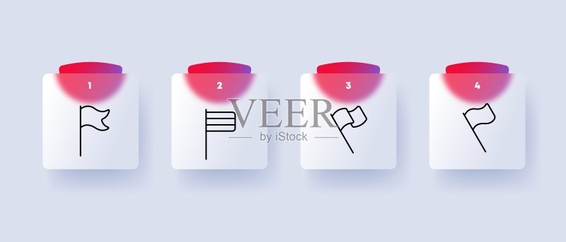 旗帜图标合集:国家、组织、统一、身份、自豪感。Banner概念。玻璃拟态风格。商业广告矢量线性图标图标素材