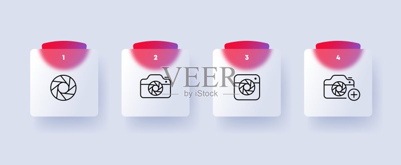 相机图标合集:艺术表达、记录、新闻业和科研,摄影,玻璃拟物风格,商业广告矢量线条图标图标素材
