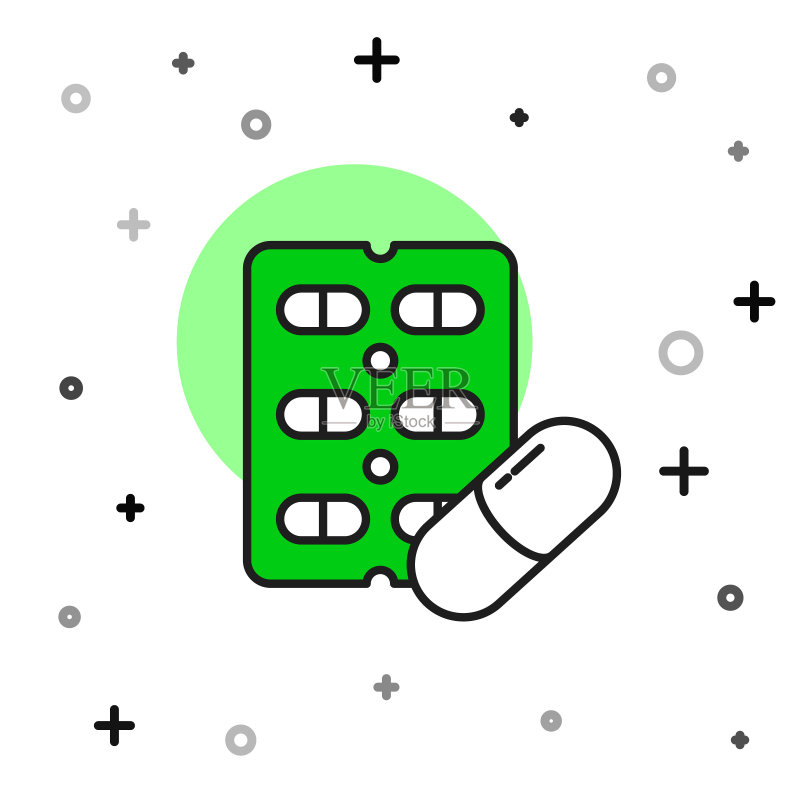 白色背景上的泡罩包装药丸轮廓图标矢量图图标素材