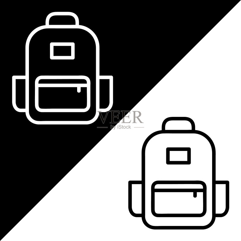 背包矢量图标,轮廓样式,隔离在白色背景上。图标素材