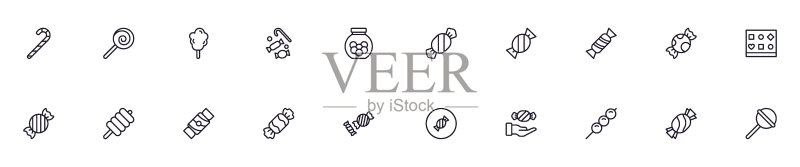 现代糖果轮廓图标合集。适用于移动应用、网站、宣传单、banner等的现代插图集,优质标志。图标素材