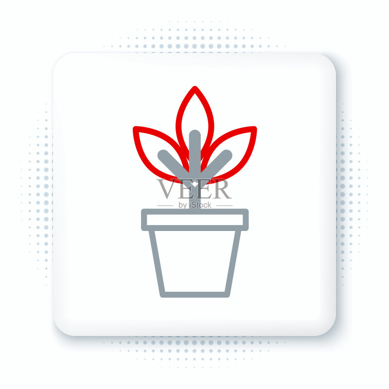 白色背景上的线条盆栽花卉图标,盆栽植物生长,盆栽植物标志,彩色轮廓概念矢量图图标素材