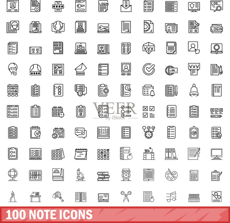 100个音符图标,轮廓样式图标素材
