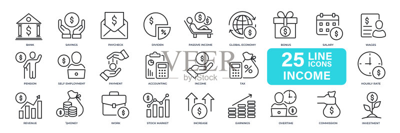 收入细线图标,可编辑笔画,适用于网站营销设计、Logo、App、模板、UI等,矢量素材图标素材