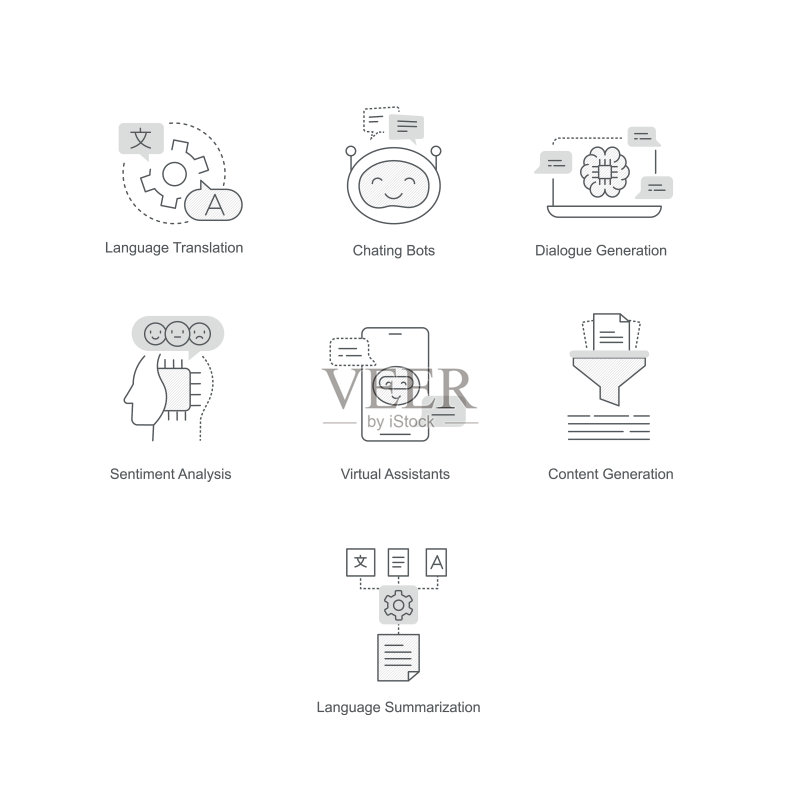 GPT用例图标集,生成式预训练Transformer的应用图标集图标素材