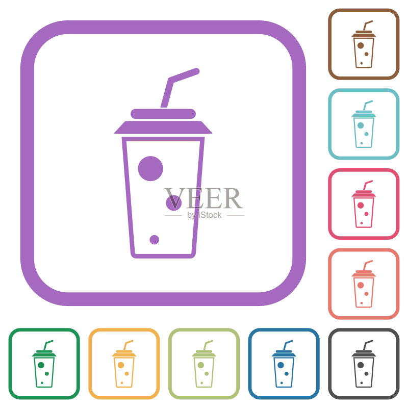 带吸管的软饮料描边图标图标素材