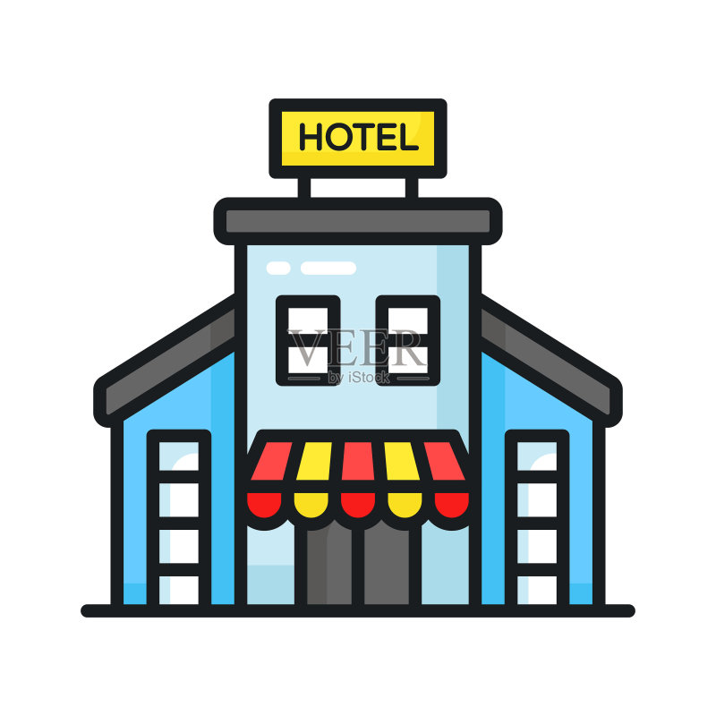 设计精美的酒店图标,酒店建筑的现代风格矢量图,可定制且易于使用图标素材