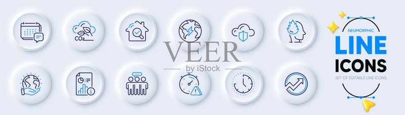 用于Web应用程序的电力、二氧化碳气体和云保护线条图标矢量图图标素材