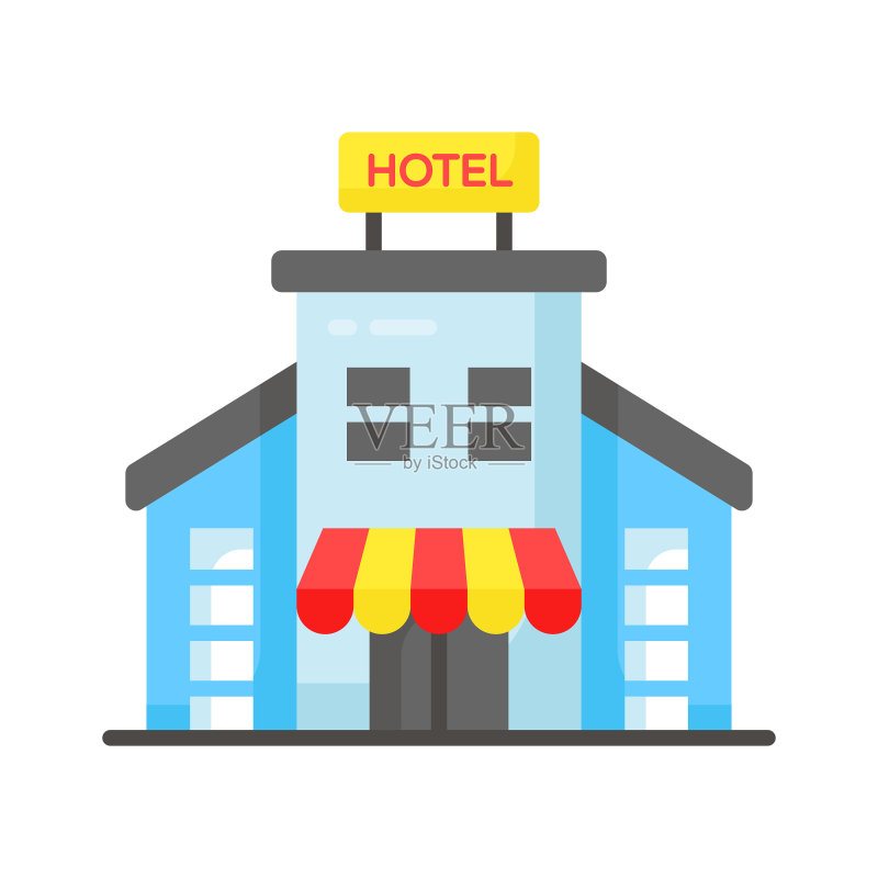 设计精美的酒店图标,酒店建筑的现代风格矢量图,可定制且易于使用图标素材