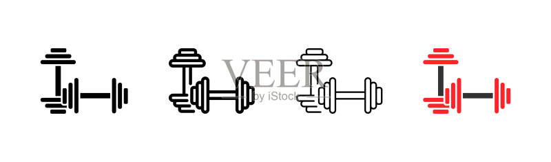 哑铃。不同款式,彩色,训练用哑铃。矢量图标。图标素材