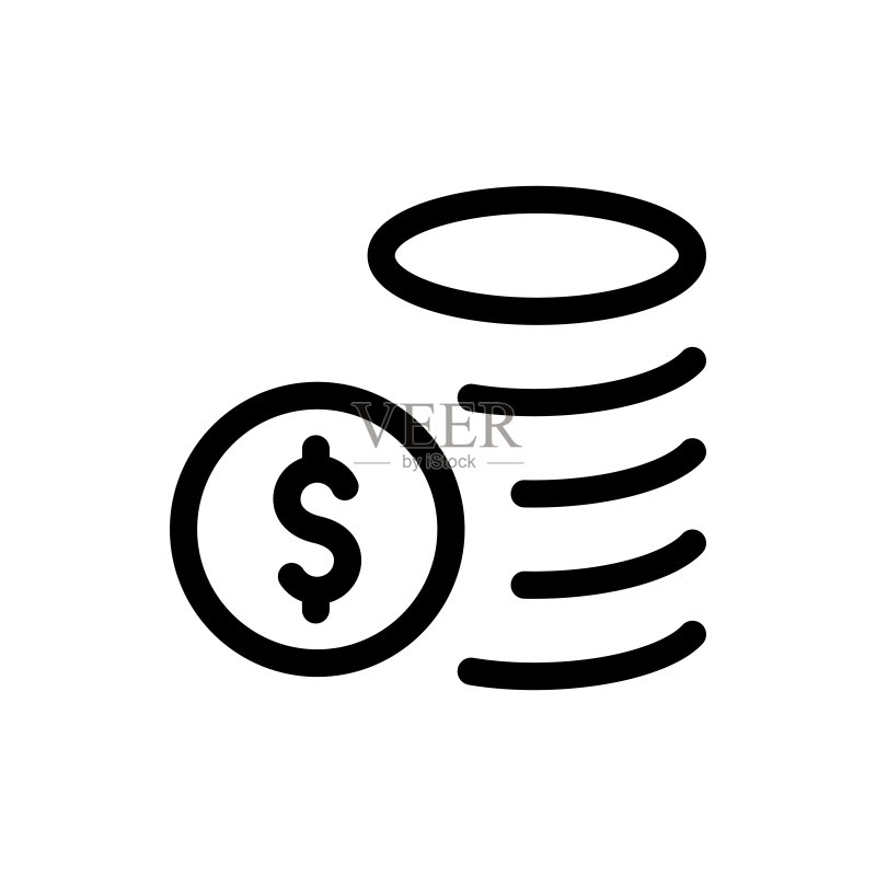 硬币和美元符号轮廓堆叠现金图标图标素材
