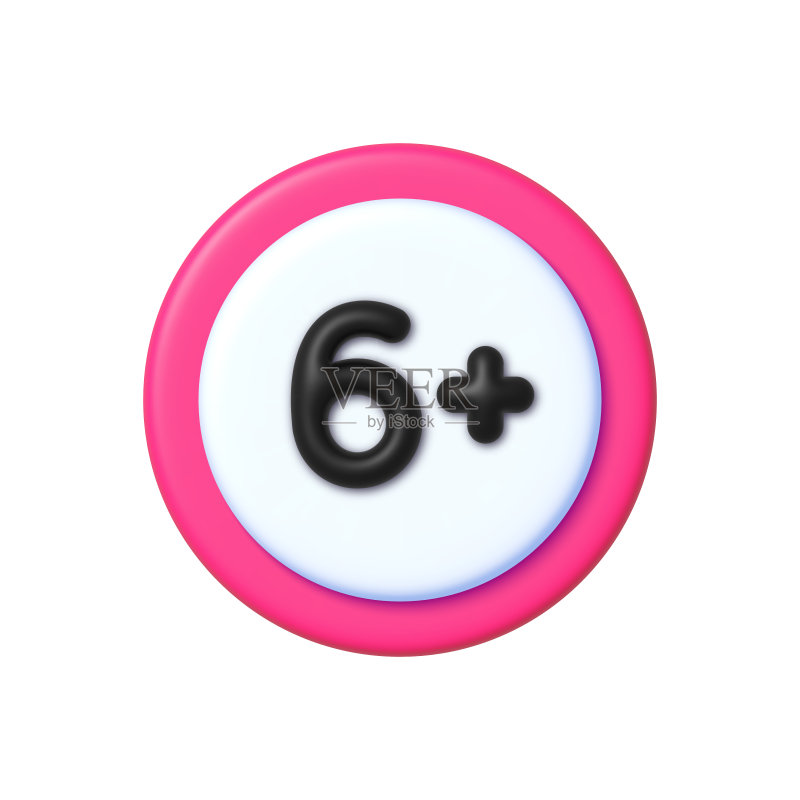 3D风格的6+年龄限制图标,白色背景图标素材