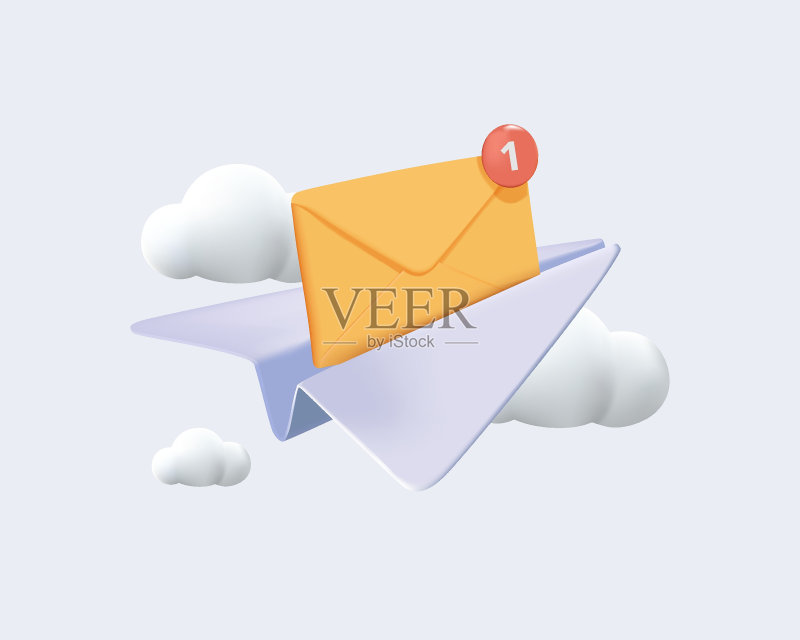 3D纸飞机和邮件图标,新消息通知,用于社交媒体营销图标素材