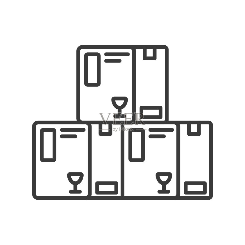 配送箱线条图标:纸板箱包装轮廓矢量图标图标素材