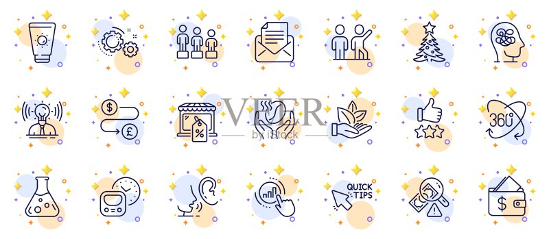 圣诞树、齿轮和评级星Web应用程序线轮廓图标集图标素材