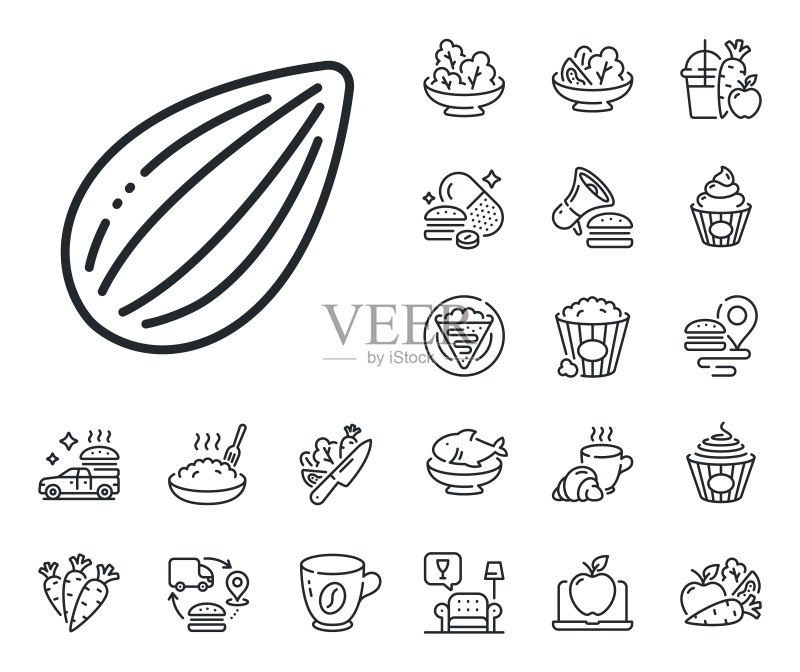 杏仁线条图标:健康坚果,纯素食品图标素材