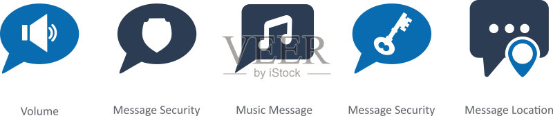 一组5个联系方式图标,如音量、消息安全、音乐消息图标素材