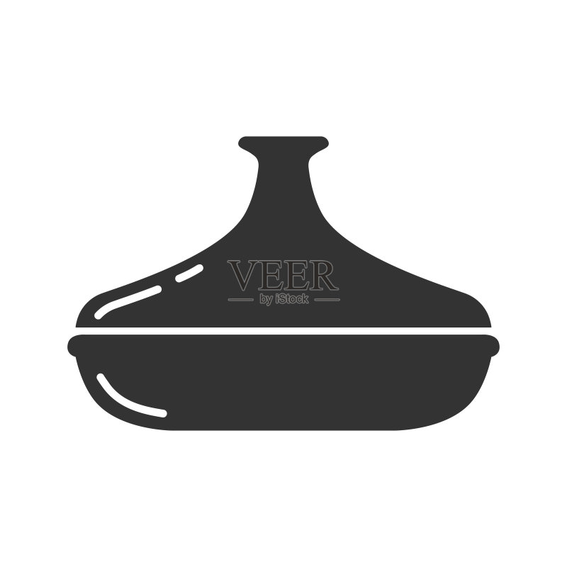塔吉锅图标:带盖陶瓷锅轮廓,摩洛哥特色炊具黑色简约插图,白色背景扁平隔离矢量图图标素材