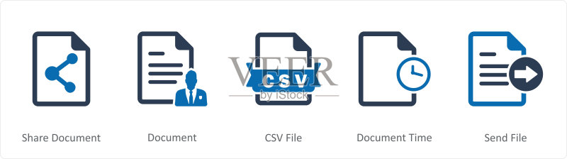 5个文档图标,如共享文档、CSV文件图标素材