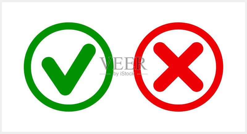 绿色勾号和红色叉号图标复选标记剪贴画集。X,是,否符号。矢量库存插图EPS 10图标素材