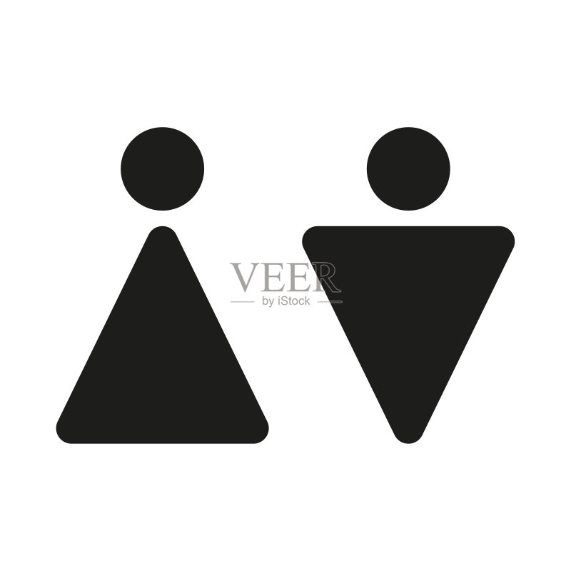 男女三角形图标:女童和男童洗手间象形图,男女洗手间标志矢量图图标素材