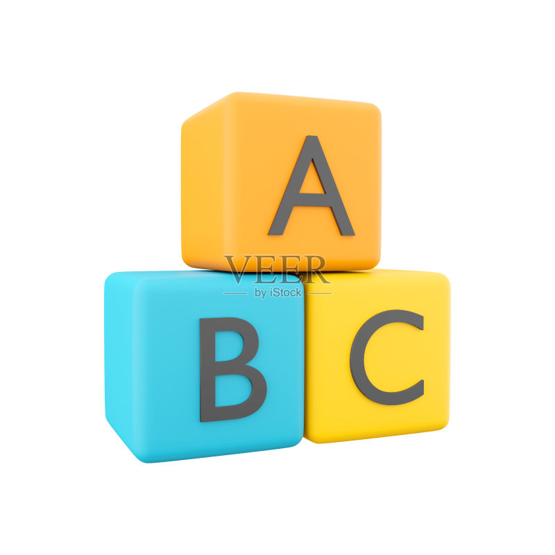 3D ABC积木连接拼图:商业团队合作与儿童智力开发概念图标素材