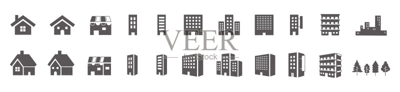 简约建筑房屋线条图标合集图标素材