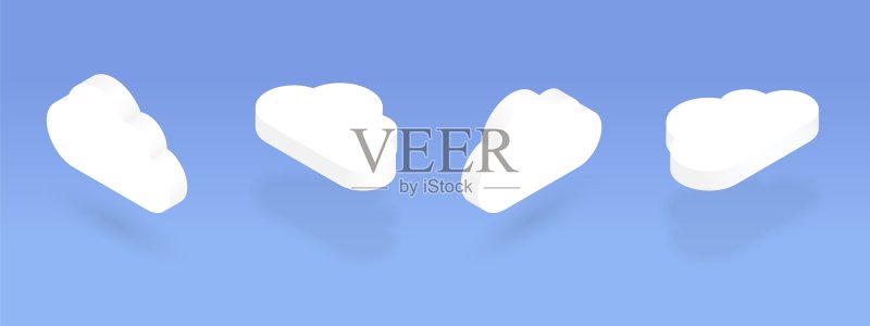2.5D云朵合集:不同角度的3D云存储图标,用于在线计算、数据传输、服务器、数字信息网络、天气概念矢量插图图标素材