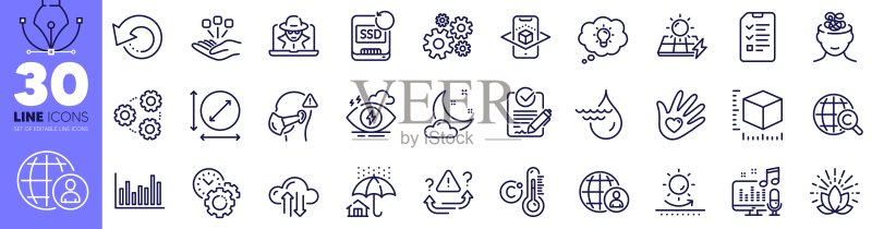 焦虑、国际版权和莲花线条图标包。适用于Web应用。矢量图图标素材