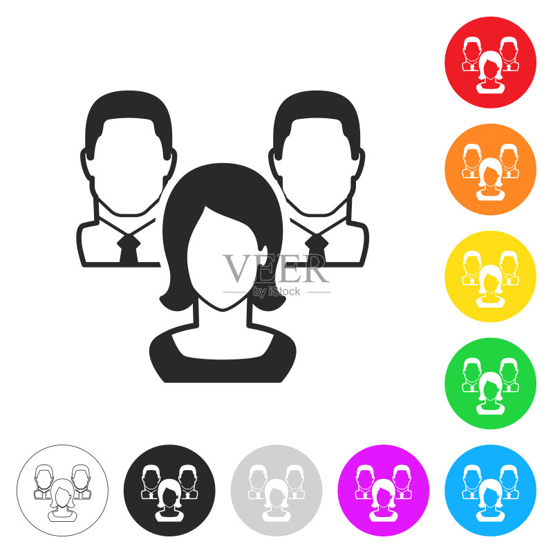 有男人和女人的团队。彩色按钮上的图标图标素材
