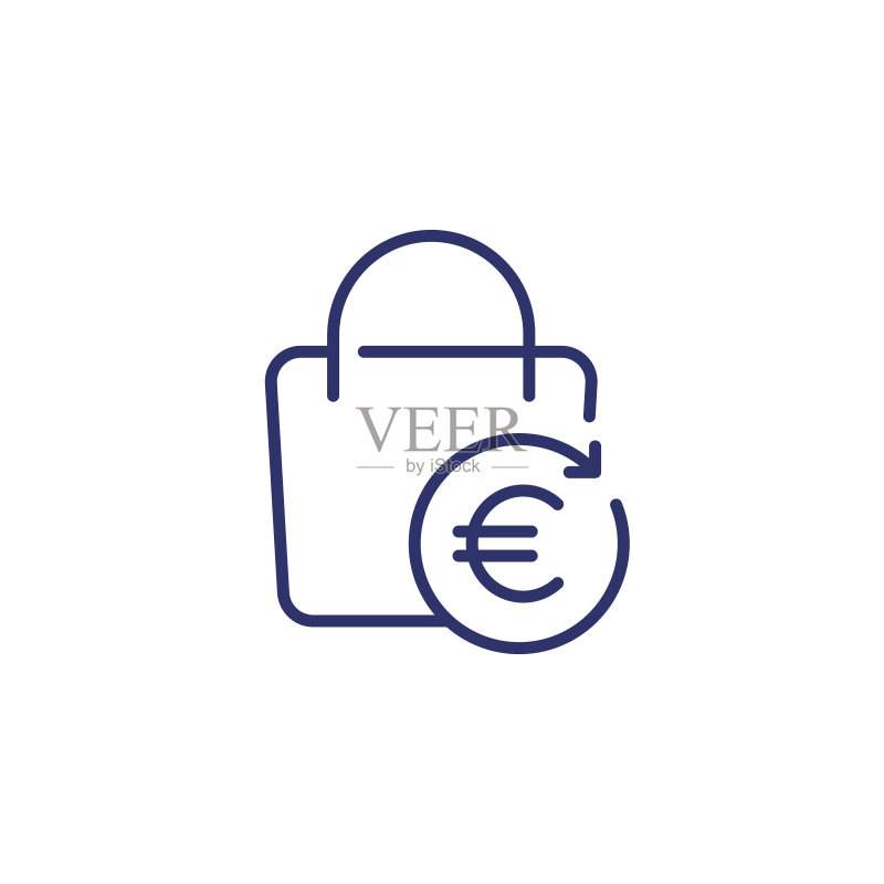 带购物袋和欧元的现金返还线条图标图标素材