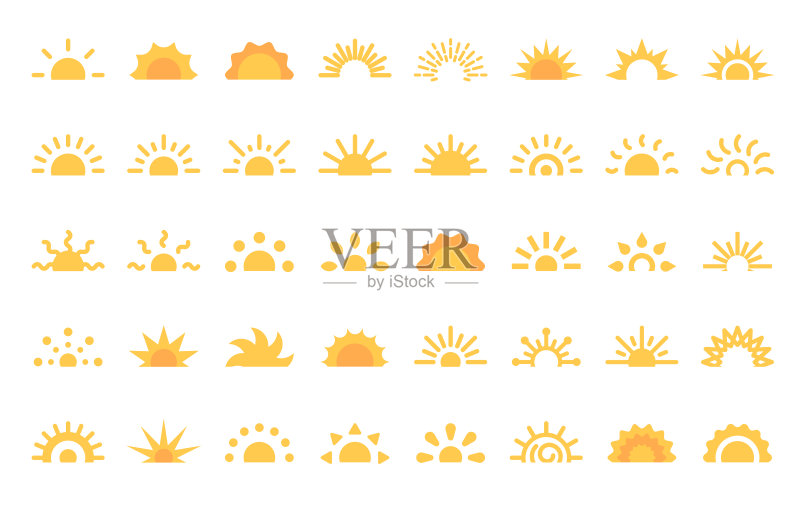 太阳、日出、日落、阳光图标,像素完美设计元素,适用于手机和网页图标素材