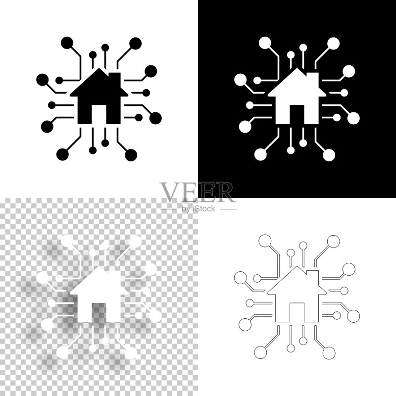 智能家居设计图标,黑白线稿图标素材