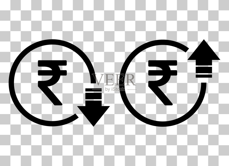 货币符号卢比上升和下降图标集图标素材