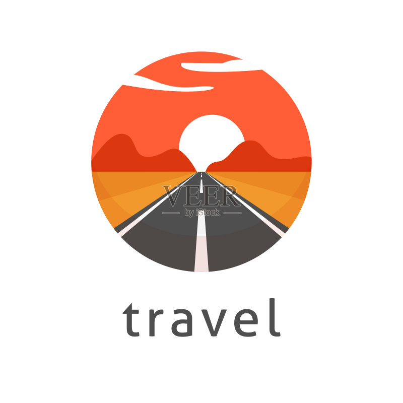 沙漠公路旅行日落风景logo矢量图图标素材