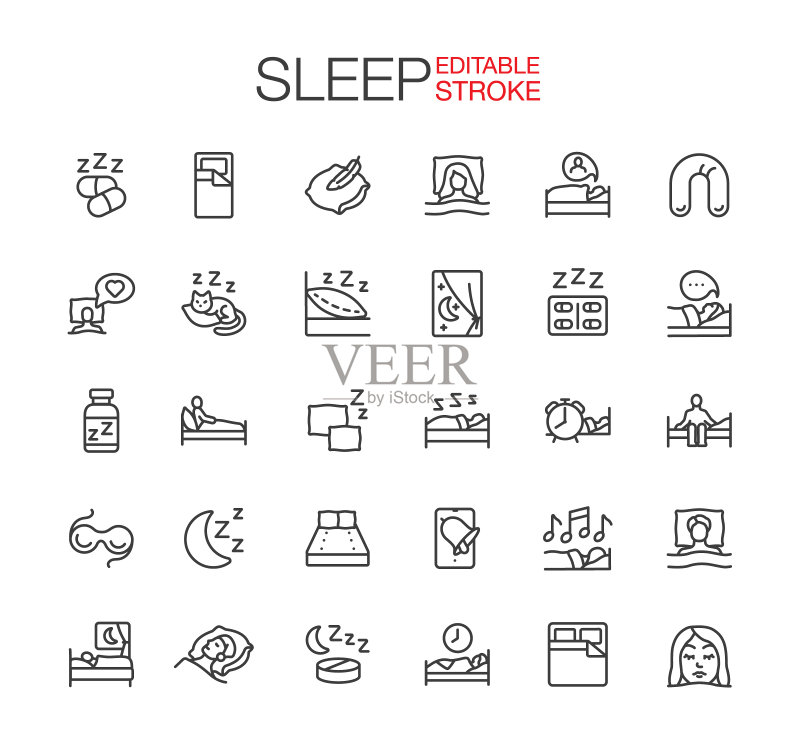 健康睡眠图标(可编辑描边)图标素材