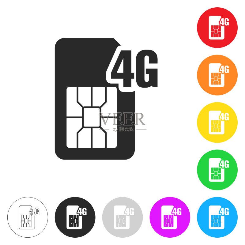 4G SIM卡,彩色按钮图标图标素材