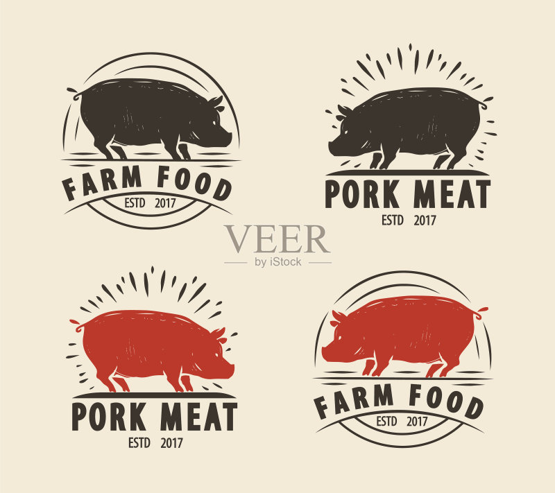 猪肉标志复古图案图标素材
