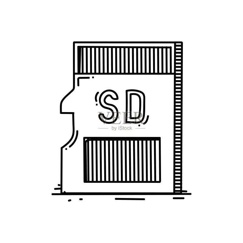 存储卡线条图标草图设计像素完美可编辑描边图标素材