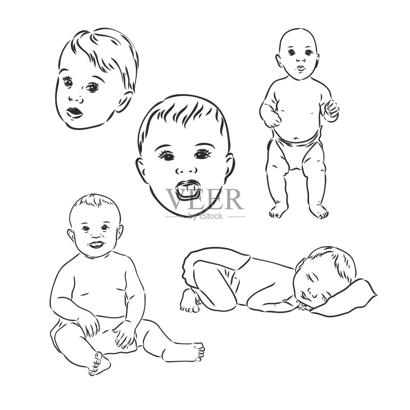 灰色背景上的婴儿素描图标素材