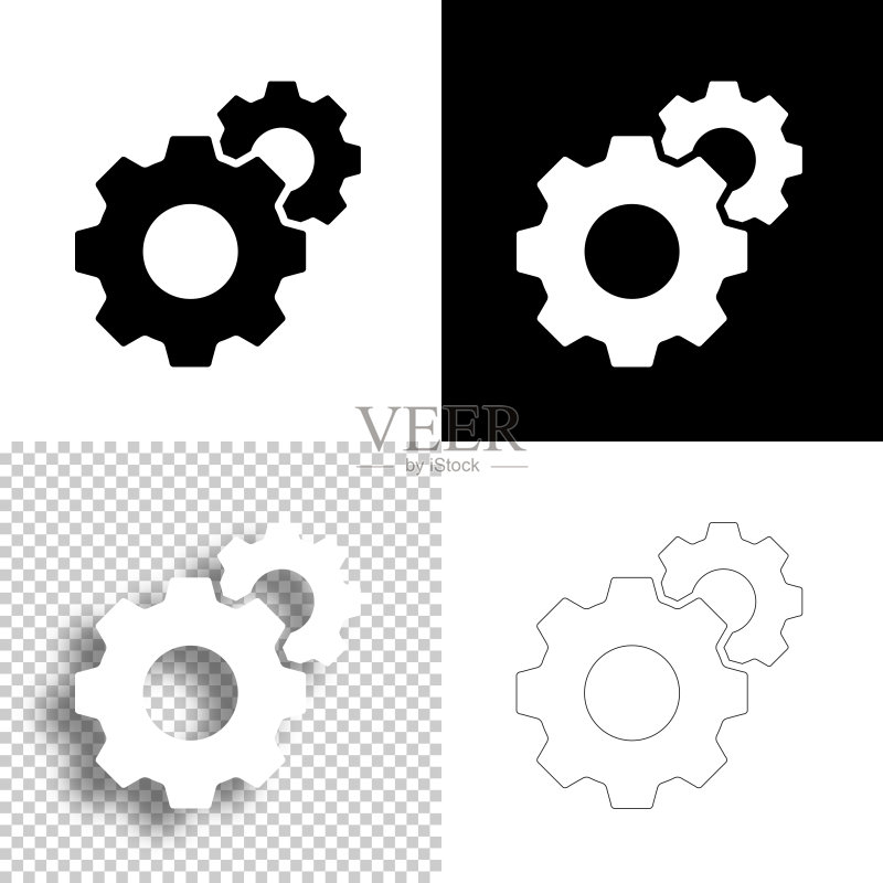 设置 - 齿轮。设计图标。留白、白色和黑色背景 - 线条图标图标素材