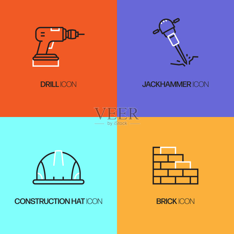 建筑行业相关线条图标矢量符号插图图标素材