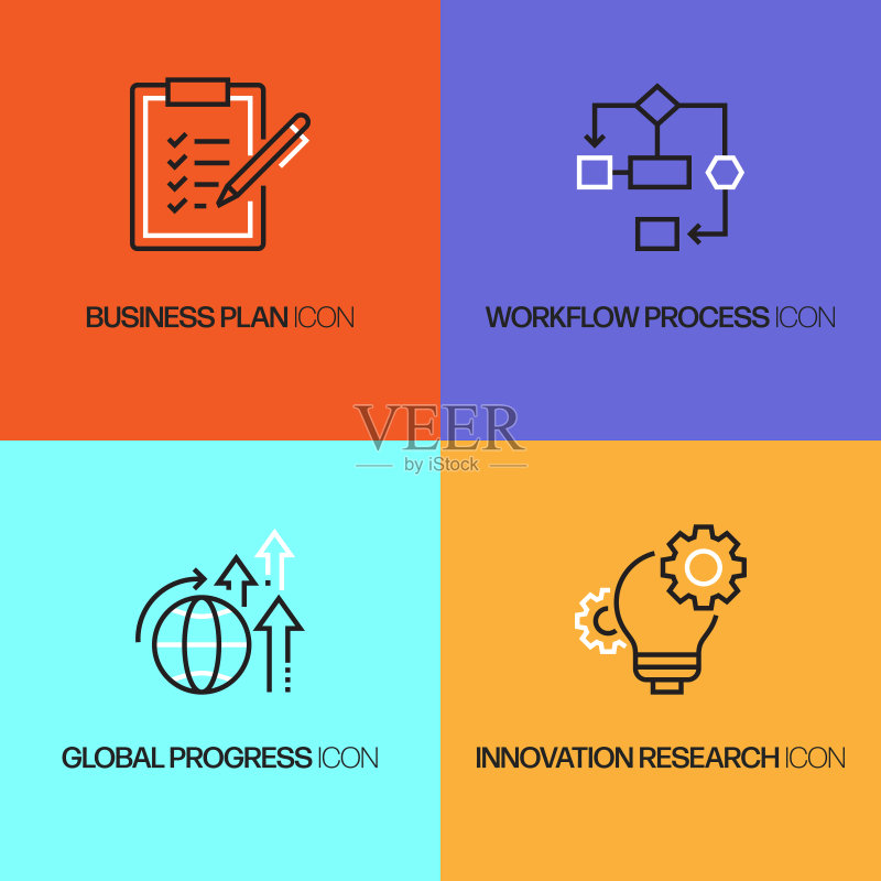 现代商务相关的线条图标矢量符号插图图标素材