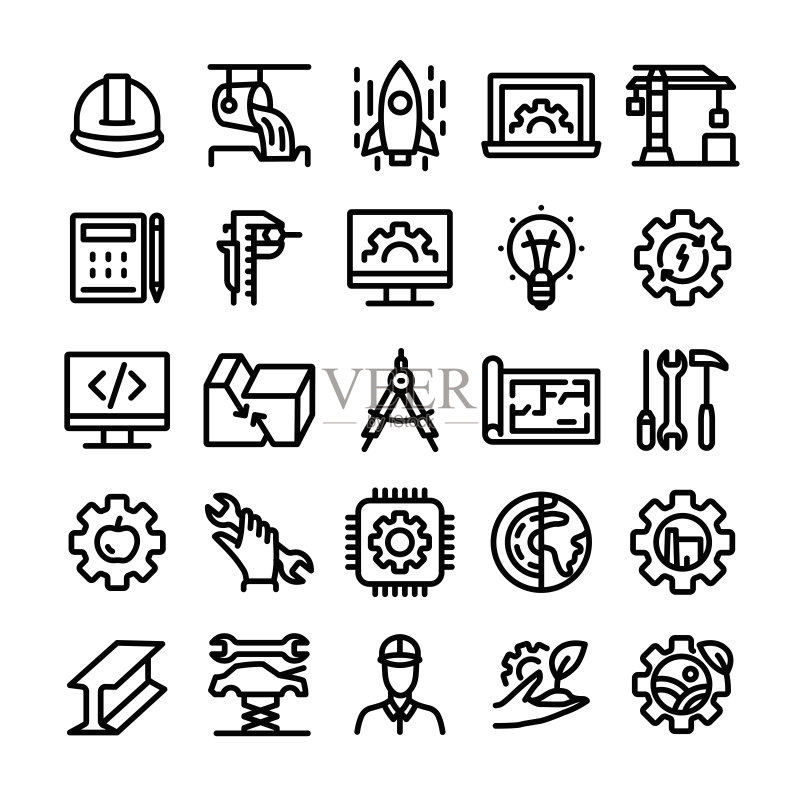 工程图形矢量插画:可编辑描边,简约图标元素图标素材