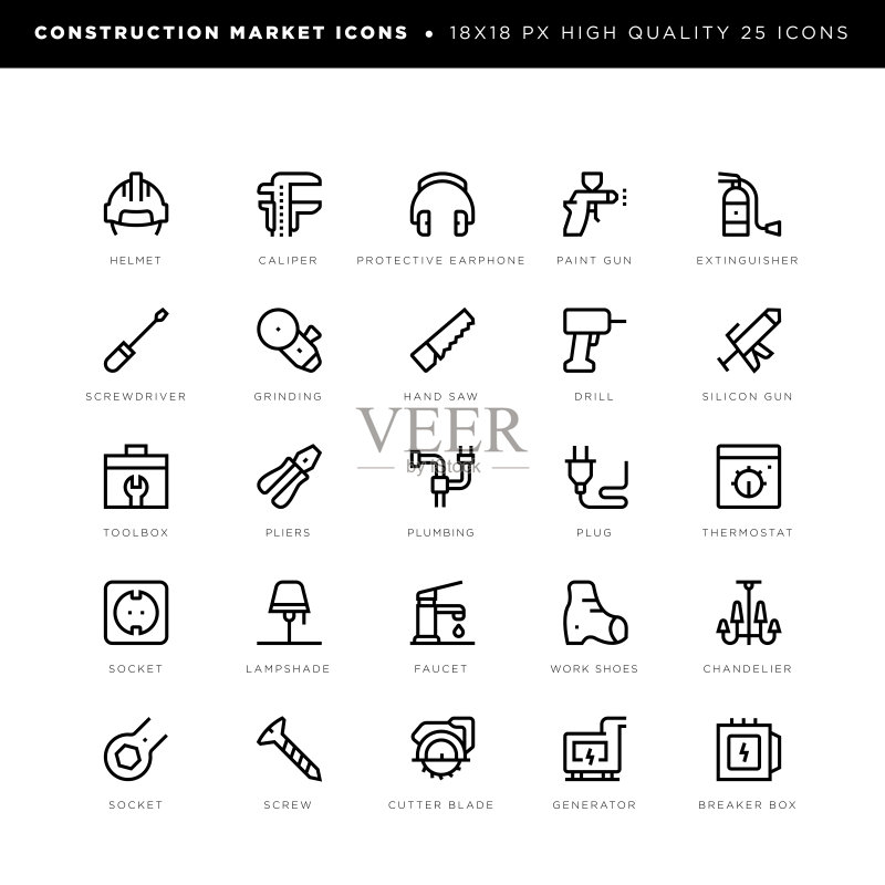 具有施工设备的用户体验的建筑市场图标图标素材